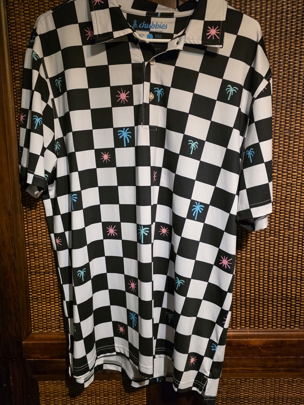 chubbies Black & White Check Polo with Pink & Blue Accents